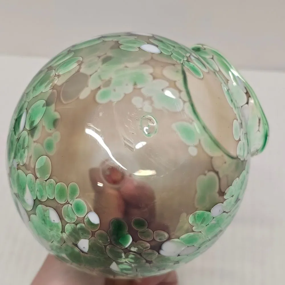 Hand-blown Fused Glass Tea Light Hanging Candle Holder Green/White